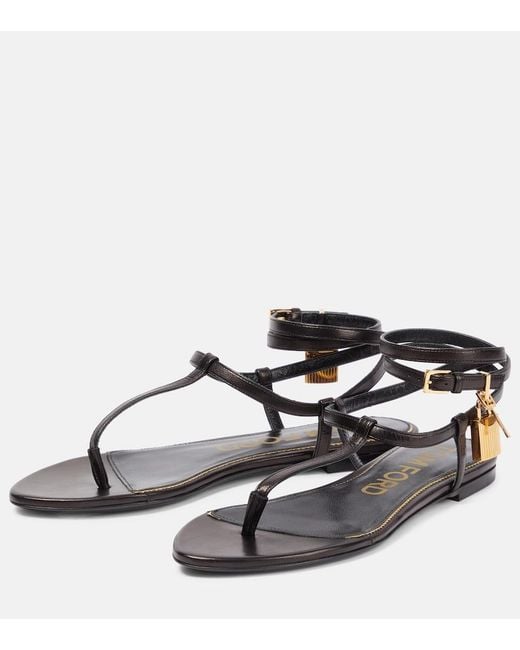 Tom Ford Black Padlock Leather Thong Sandals