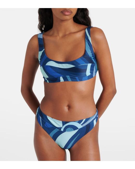 Top bikini con stampa di Emilio Pucci in Blue