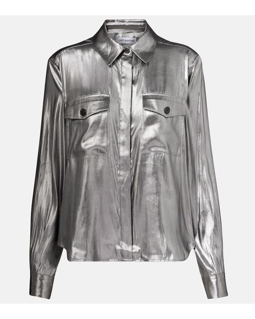 Self-Portrait Gray Metallic Shirt