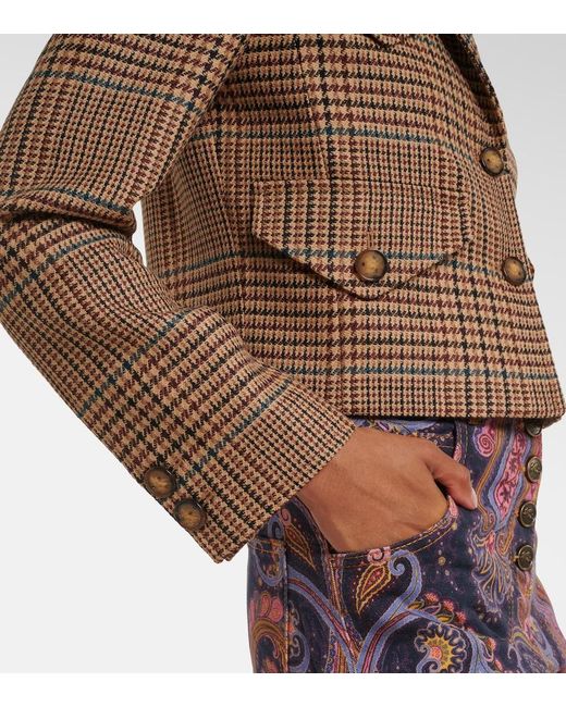 Etro Brown Houndstooth Cropped Wool Blazer