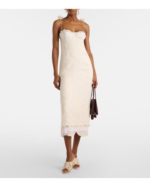 Magda Butrym White Embroidered Silk, Wool And Cotton-Blend Midi Dress