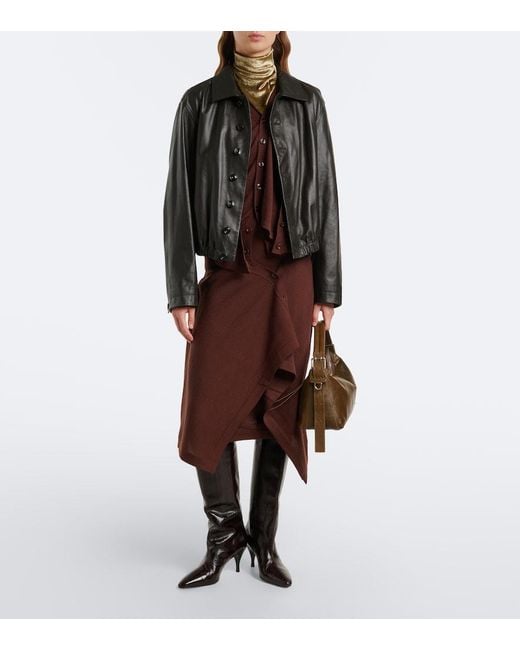 Lemaire Brown Wool-Blend Midi Skirt