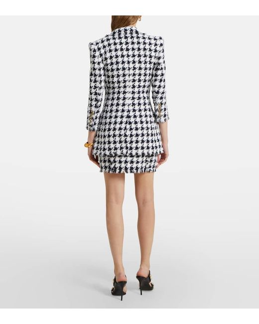 Balmain Blue Houndstooth Tweed Blazer
