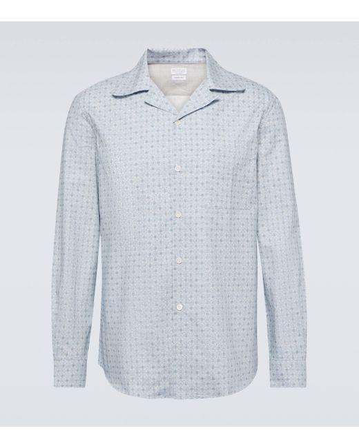 Brunello Cucinelli Blue Printed Cotton Shirt for men
