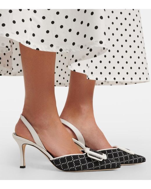 Manolo Blahnik Metallic Maysli Raffia-Effect Slingback Pumps