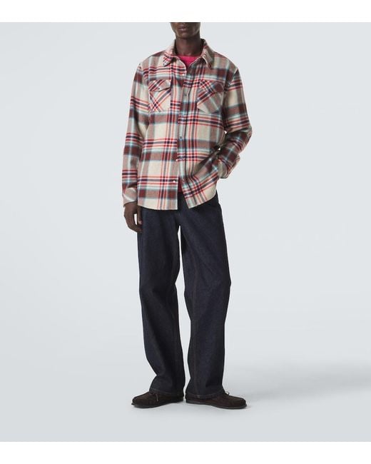 God's True Cashmere Red Plaid Cashmere Shirt With Amethyst for men