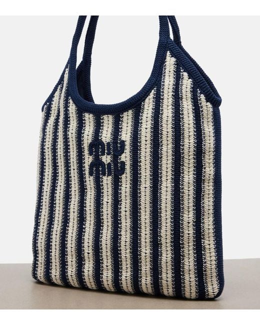 Miu Miu Black Ivy Medium Striped Crochet Shopper