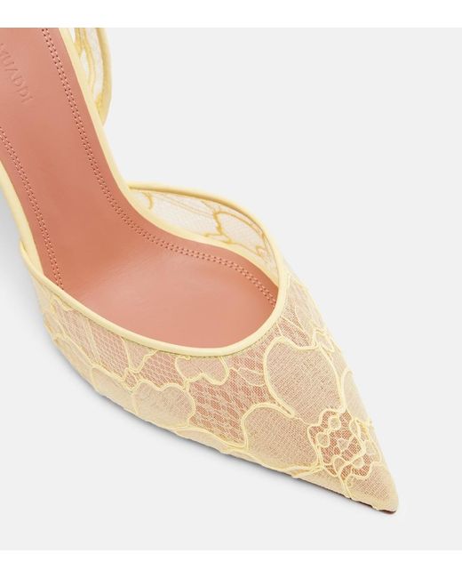 AMINA MUADDI Natural Holli Leather-Trimmed Lace Slingback Pumps
