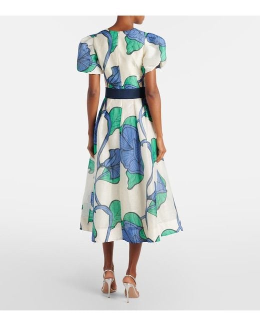 Rebecca Vallance Blue Ivy Floral Linen And Silk Midi Dress