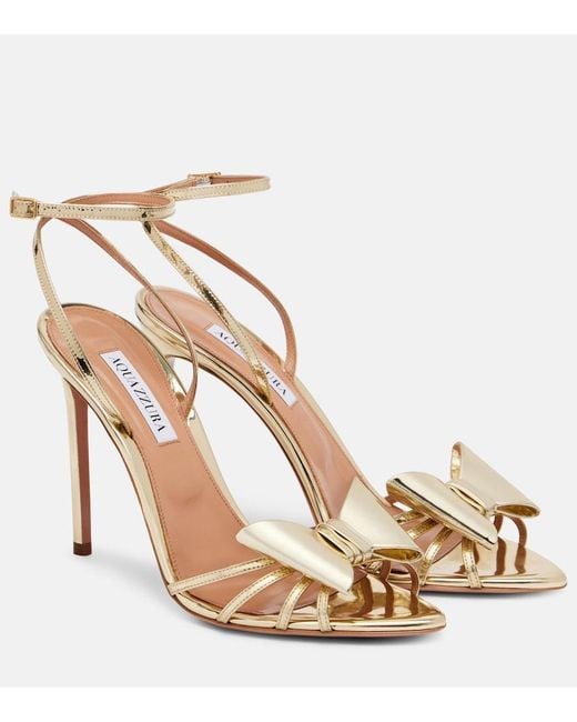 Aquazzura Metallic Tie 105 Mirrored Faux Leather Sandals