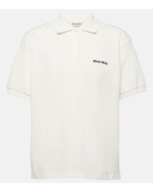 Miu Miu White Logo Cotton Pique Polo Shirt