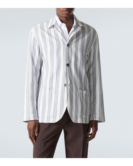 Brioni White Striped Cotton And Linen Blazer for men