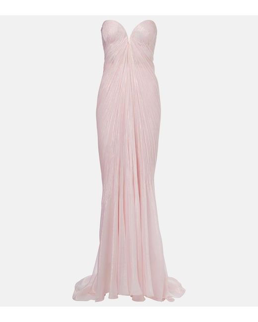 Maria Lucia Hohan Pink Meilien Pleated Silk-Blend Chiffon Gown