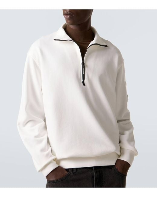 C P Company White Lens Cotton Half-Zip Sweatshirt for men