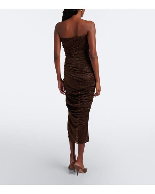 Alex Perry Brown Leopard-Print Ruched Lace Midi Dress
