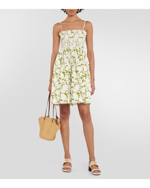 Tory Burch Yellow Floral Cotton Poplin Minidress
