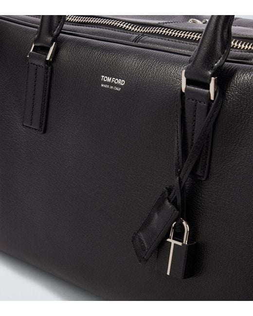 Tom Ford Black Logo Leather Duffel Bag for men