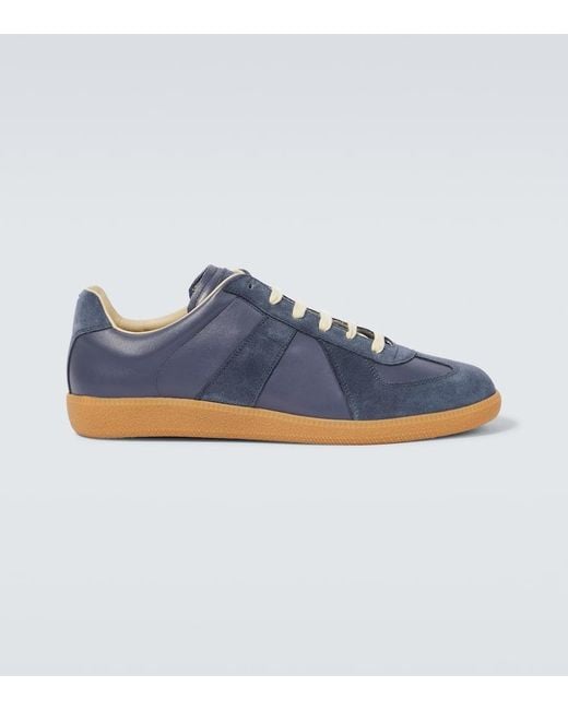 Maison Margiela Blue Replica Suede And Leather Sneakers for men