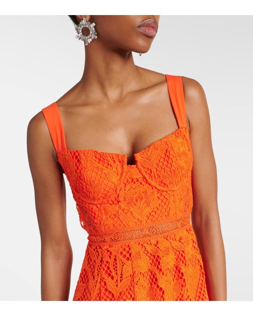 Self-Portrait Orange Lace Bustier Midi Dress