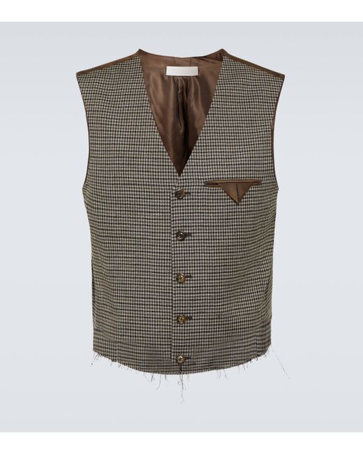 Our Legacy Brown Cut Fringed Checked Vest for men