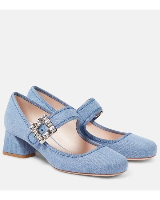 Roger Vivier Blue Tres Vivier Strass Buckle Babies Mary Jane Pumps