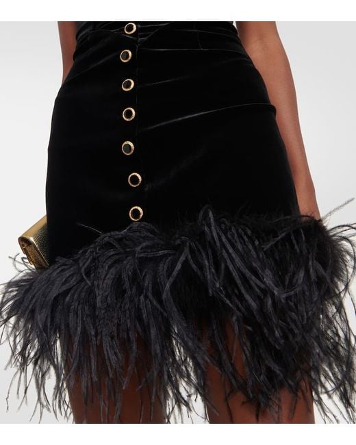 Mini Abito In Velluto Con Piume Di Struzzo di Alessandra Rich in Black