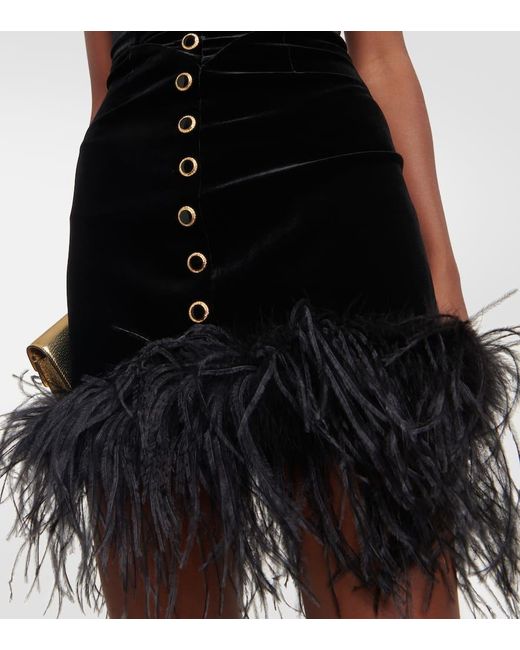Velvet Mini -Kleid mit Straußfedern Alessandra Rich de color Black