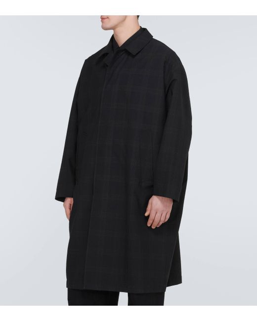 Lemaire Black Checked Wool Seersucker Overcoat for men