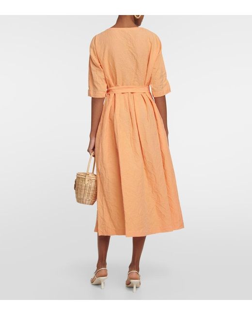 Vince Orange Belted Linen And Cotton Dress