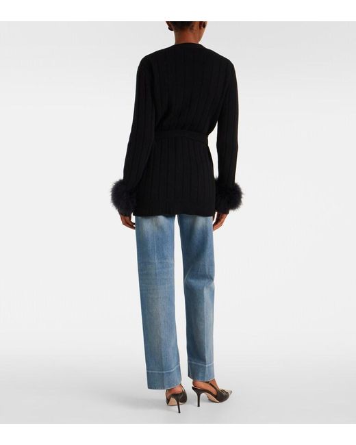 Valentino Black Feather-Trimmed Virgin Wool Cardigan