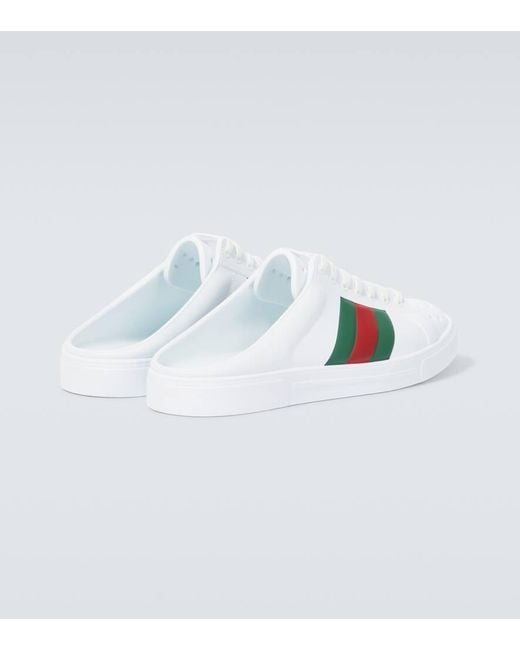 Gucci White Ace Striped Leather Mule for men