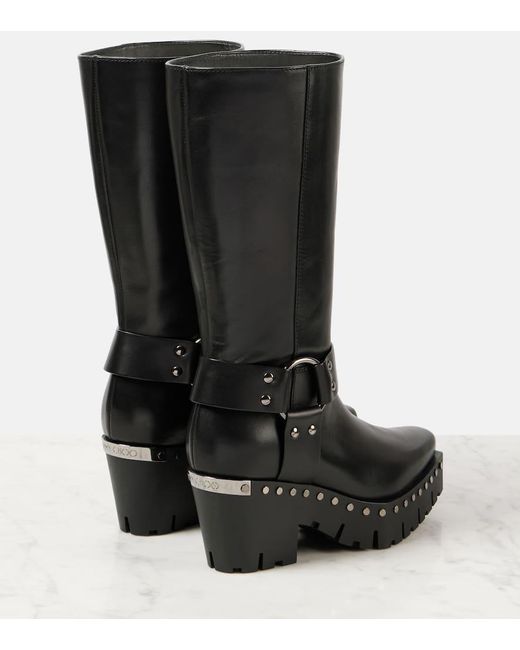 Jimmy Choo Black Verzierte Bikerstiefel Quinn 75 Aus Leder