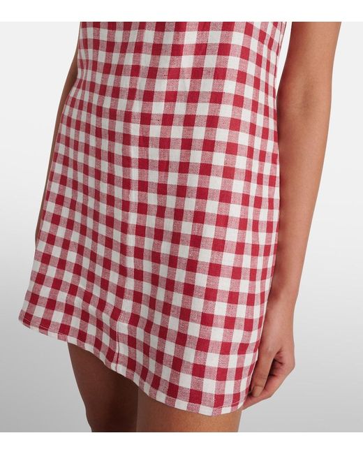 Asceno Red Antiqua Gingham Linen Minidress