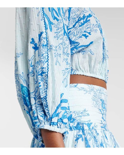 Top Bova Imprime A Encolure Bardot Poupette en coloris Blue