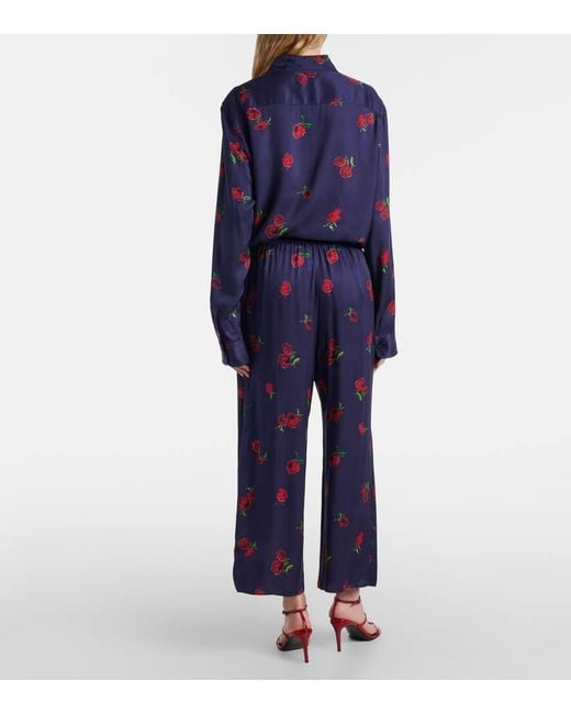 Khaite Blue Mindy Printed Twill Wide-Leg Pants