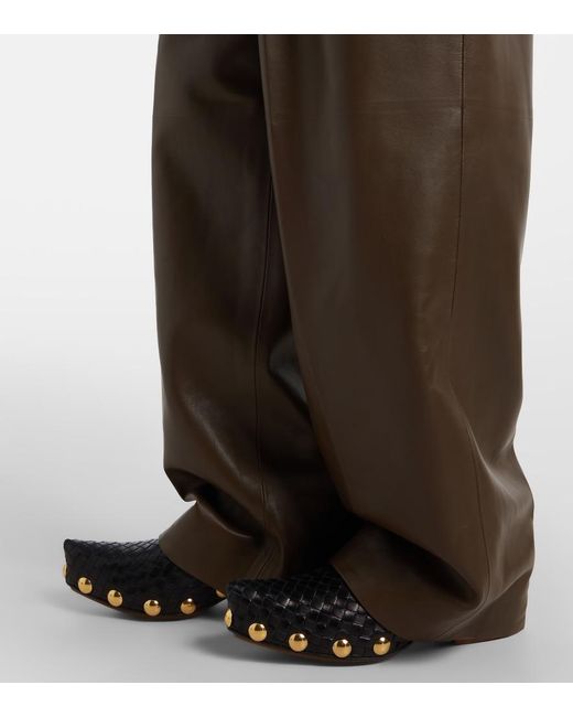 Bottega Veneta Brown Pleated Leather Straight Pants