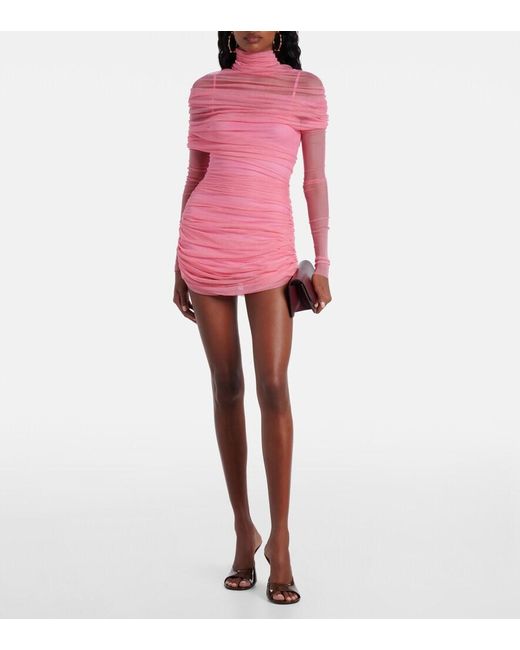 Christopher Esber Pink Christo Ruched Sheer Silk Minidress