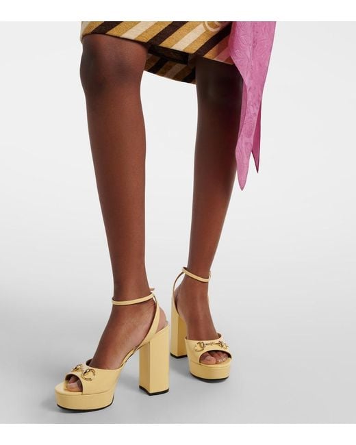 Gucci Metallic Horsebit 85 Leather Platform Sandals