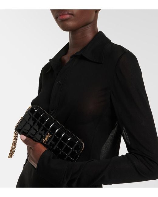 Saint Laurent Black Cassandre Matelasse Pouch With Strap