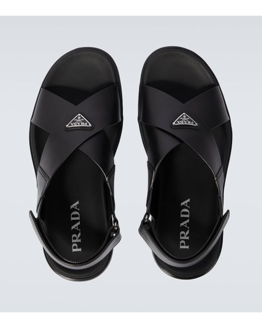 Prada Black Vit Sport Leather Sandals for men