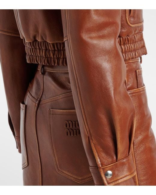 Veste En Cuir Et Shearling Miu Miu en coloris Brown