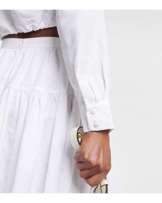 Adriana Degreas White Knot-Detail Linen Blend Crop Top