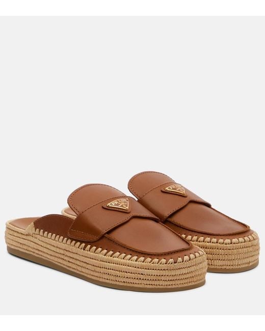Prada Brown Leather Espadrille Mules