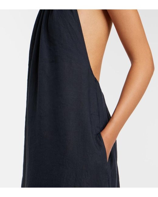Nili Lotan Blue Lelia Halterneck Linen Maxi Dress
