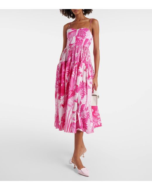 Erdem Pink Printed Cotton Seersucker Midi Dress