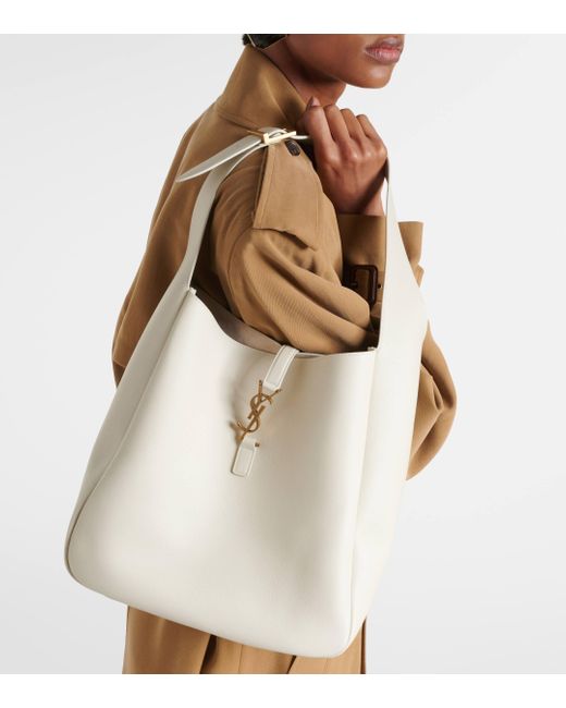 Saint Laurent White Le 5 A 7 Supple Large Leather Shoulder Bag