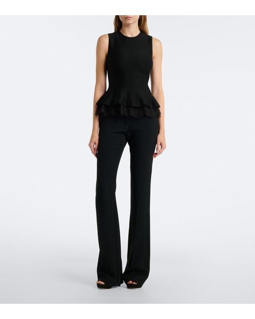 McQueen Black Lace-Trimmed Peplum Top