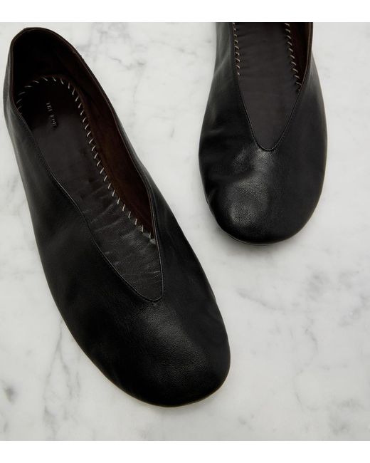 The Row Black Fay Leather Ballet Flats