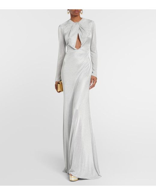 Costarellos Gray Cutout Gown