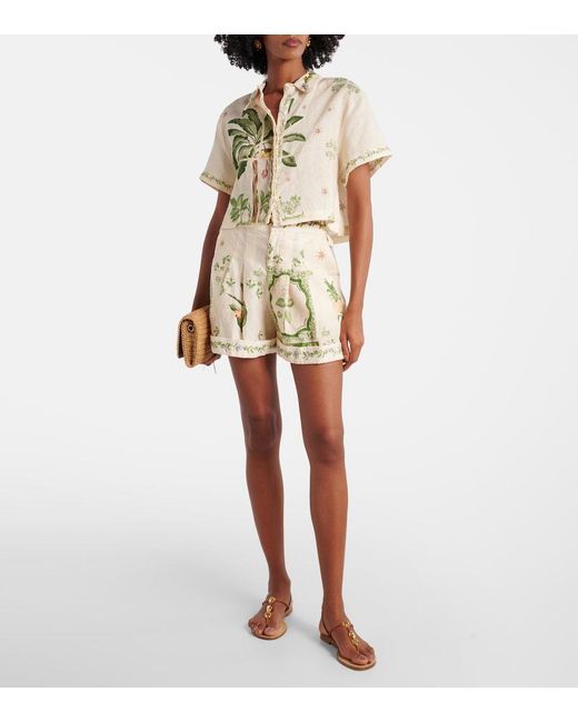 Agua Bendita Natural Rommy Floral Linen Bermuda Shorts